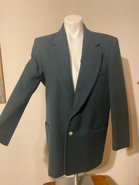 Women’s Deep Teal Single-Breasted Blazer with Gold Button